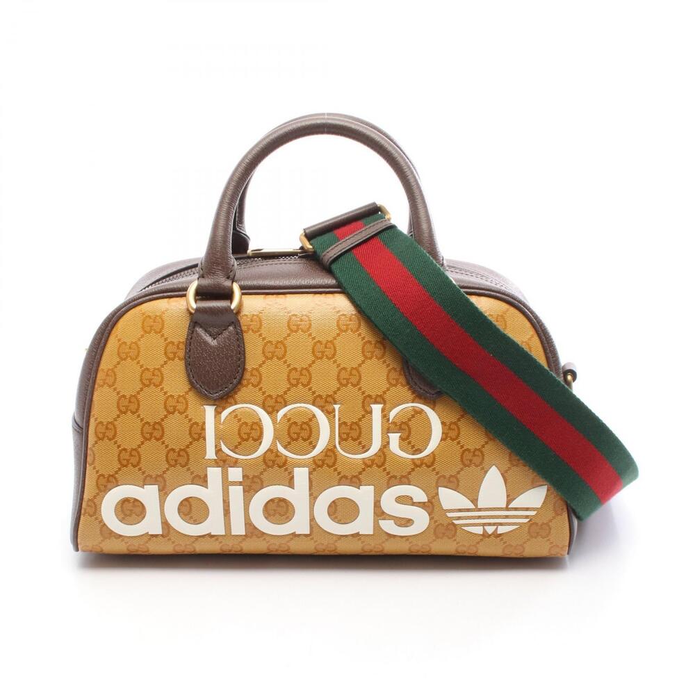 Gucci adidas Duffle Bag GG Crystal handbag canvas leather brown